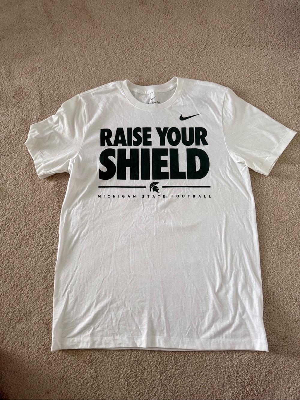 Nike White Michigan State 'Raise Your Shield' Size Medium Tee - Measurements Pic